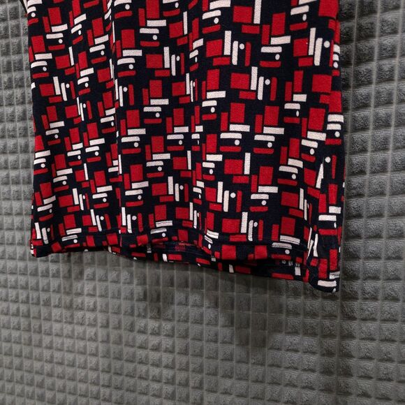 VTG Sleeveless Stretch Mockneck Top SzM Red White Blue Geometric Slinky 90s Y2K - Picture 6 of 11